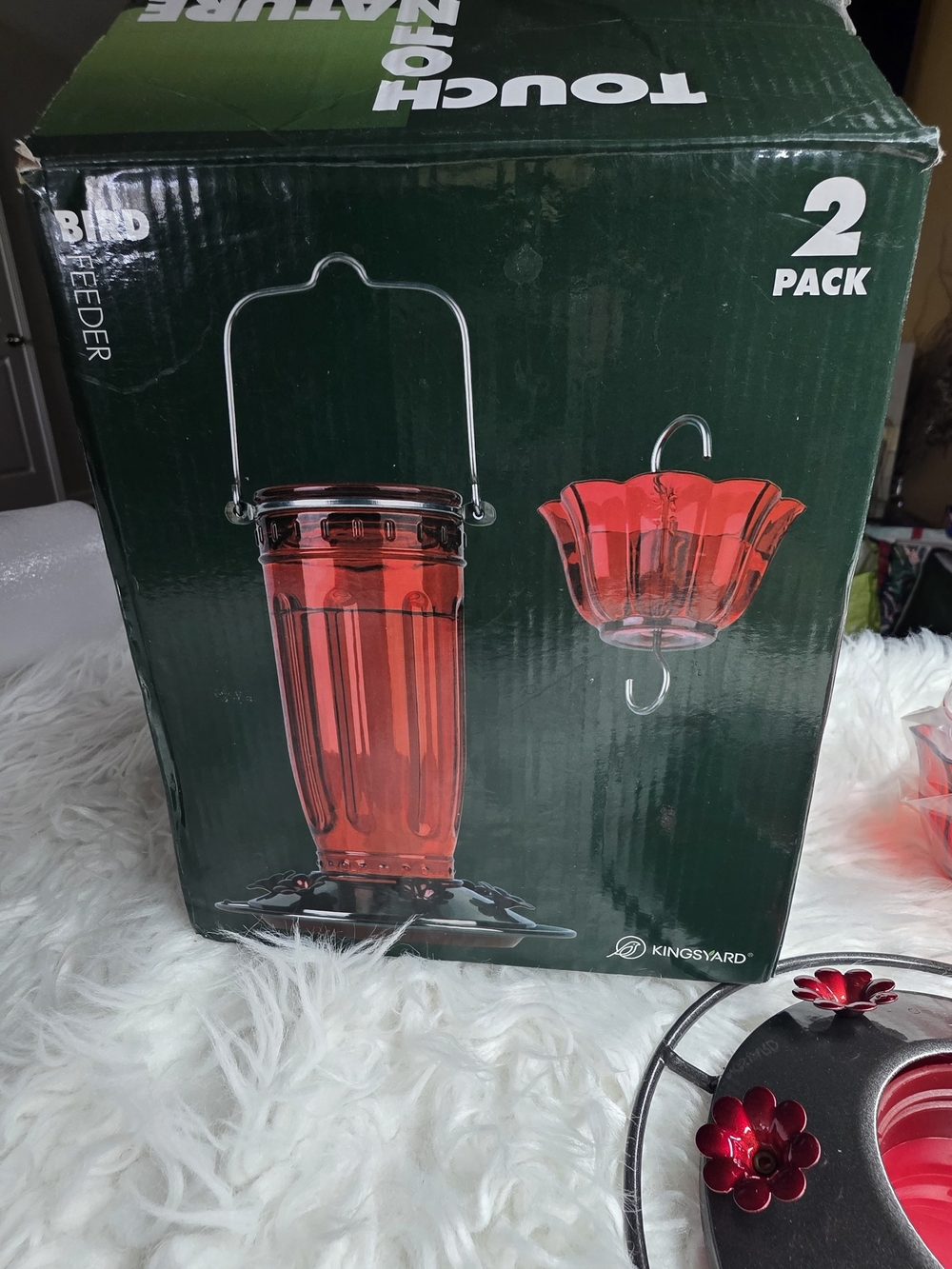 Red Glass Hummingbird Feeder Set - Decorative Hanging Nectar Feeders - Picture 10 of 12